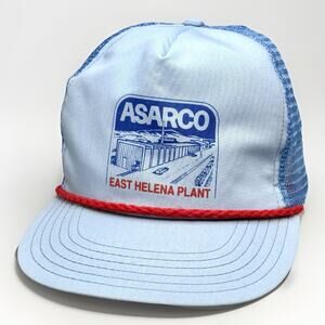 Vintage ASARCO Trucker Hat Cap East Helena Montana Plant Blue Mesh Snapback